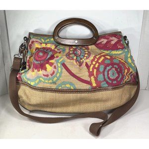 Fossil Fabric and Leather Geometric Floral Print Satchel Shoulder Bag